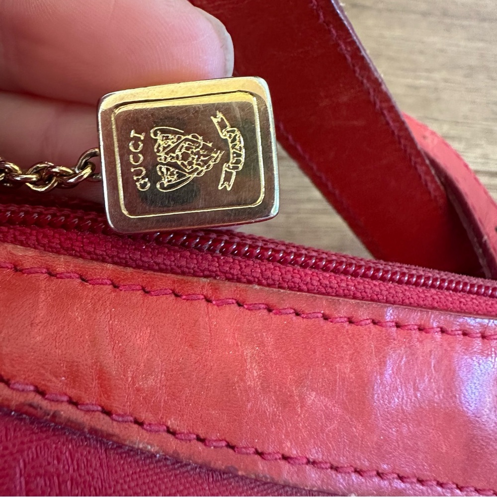 VINTAGE GUCCI Red Shoulder Bag GG Monogram See Pics For Condition - Picture 5 of 15